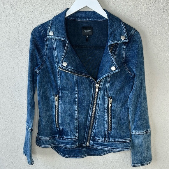 Liverpool Jean Company Acid Wash Zip Front Moto Stretch Jean Jacket Size XS - Picture 1 of 13
